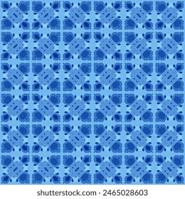 Watercolor blue damask hand drawn floral design. Seamless pattern, tiling ornament. Persian abstract filigree background. Blue and white azulejos decorative element.