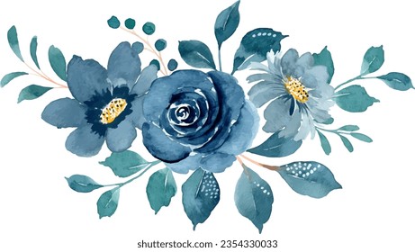 Watercolor blue floral arrangement for background, wedding, fabric, textile, greeting, card, wallpaper, banner, sticker, decoration etc.