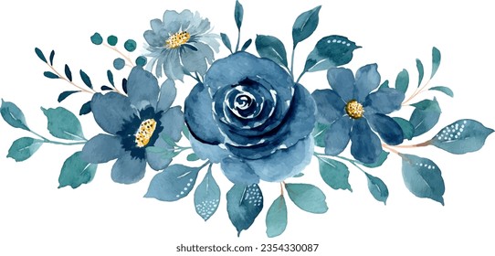 Watercolor blue floral arrangement for background, wedding, fabric, textile, greeting, card, wallpaper, banner, sticker, decoration etc.