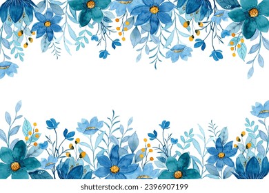 Watercolor blue floral border for wedding, birthday, card, background, invitation, wallpaper, sticker, decoration etc.