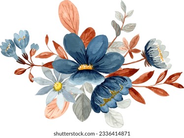 Watercolor blue floral bouquet for background, wedding, fabric, textile, greeting, card, wallpaper, banner, sticker, decoration etc.