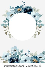 Watercolor blue floral frame for wedding, birthday, card, background, invitation, wallpaper, sticker, decoration etc.