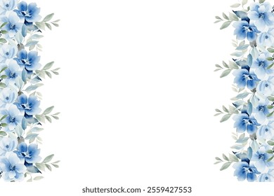 Watercolor blue floral frame for wedding, birthday, card, background, invitation, wallpaper, sticker, decoration etc.
