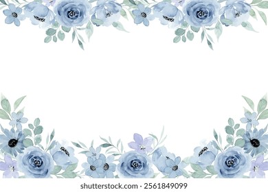 Watercolor blue floral frame for wedding, birthday, card, background, invitation, wallpaper, sticker, decoration etc.