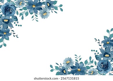 Watercolor blue floral frame for wedding, birthday, card, background, invitation, wallpaper, sticker, decoration etc.