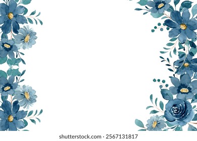 Watercolor blue floral frame for wedding, birthday, card, background, invitation, wallpaper, sticker, decoration etc.