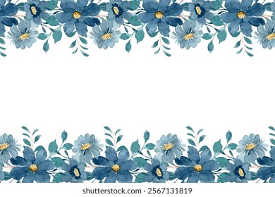 Watercolor blue floral frame for wedding, birthday, card, background, invitation, wallpaper, sticker, decoration etc.