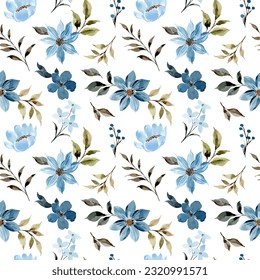 Watercolor blue floral seamless pattern for background, fabric, textile, fashion, wallpaper, wedding, banner, sticker, decoration etc.