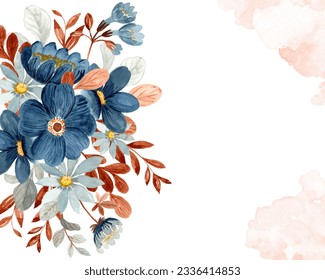 Watercolor blue flower with abstract for wedding, birthday, card, background, invitation, wallpaper, sticker, decoration etc.