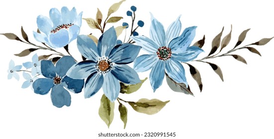 Watercolor blue flower bouquet for background, wedding, fabric, textile, greeting, card, wallpaper, banner, sticker, decoration etc.