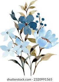 Watercolor blue flower bouquet for background, wedding, fabric, textile, greeting, card, wallpaper, banner, sticker, decoration etc.