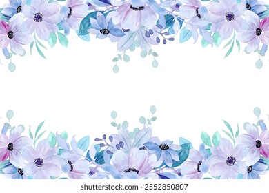 fundo de moldura de flor azul de aquarela para casamento, aniversário, cartão, fundo, convite, papel de parede, adesivo, decoração etc.