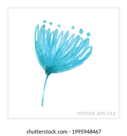 Watercolor blue flower vector illustration. Seasonal floral icon. Cute blossom symbol. Isolated nature design.