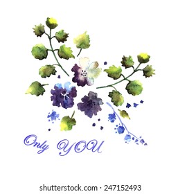 Watercolor blue flowers. Hand painting. Watercolor. Vector illustration. Illustration for greeting cards, invitations, and other printing projects.