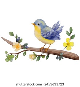 Watercolor Blue Flycatchers Vector Illustration