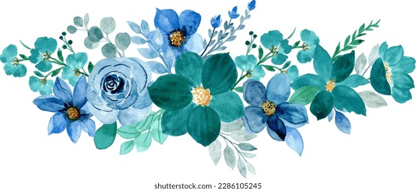 Watercolor blue green flower bouquet for background, fabric, textile, fashion, wallpaper, wedding, banner, sticker, decoration etc.
