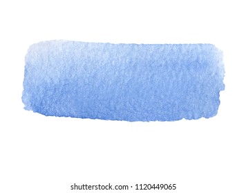 Watercolor blue hand drawn isolated stain on white background. Wet brush stroke painted abstract vector illustration. Art design striped element for banner, template, print, scrapbook, cover