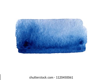 Watercolor blue hand drawn isolated stain on white background. Wet brush stroke painted abstract vector illustration. Art design striped element for banner, template, print, scrapbook, cover