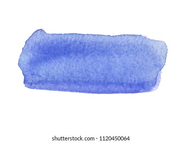 Watercolor blue hand drawn isolated stain on white background. Wet brush stroke painted abstract vector illustration. Art design striped element for banner, template, print, scrapbook, cover