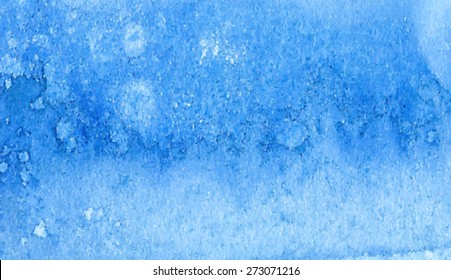 Watercolor blue hand drawn macro paper texture banner. Wet brush painted smudges and stains abstract illustration. Artistic vector background. Decorative design card, print, template, cover, poster