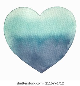 Watercolor blue heart illustration. Vector emerald heart. Valentine's Day heart. Turquoise heart.