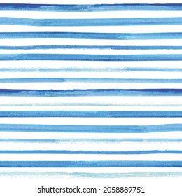 Watercolor Blue Horizontal Stripes. Seamless Pattern. Vector Illustration Design Print.