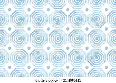 watercolor blue indigo geometric tetragon repeat seamless pattern background digital painting