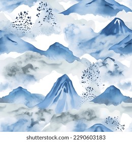 watercolor blue mountain pattern background.