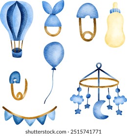 Watercolor Blue Nursery Element. Baby. Blue. Baby Shower. Baby Birthday