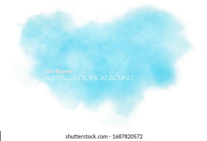 Watercolor blue pastel background. EPS8 backdrop with aquarelle effect. Vector illustration. Textured abstract sky with clouds. Paint splash on white paper. Ethereal template screen.