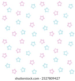 Watercolor blue and pink star seamless pattern vector. Cute stars on white background. Simple geometric design for fabric, textile, kid cloth, baby dress, wrapping, paper, print, card, cover, decor.