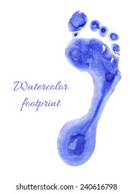 Watercolor blue print of children foot. Vector illustration.