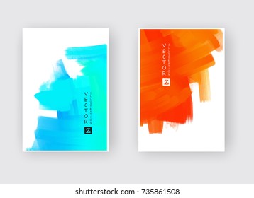 Watercolor blue red color abstract design banners set. Vector illustration