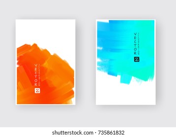 Watercolor blue red color abstract design banners set. Vector illustration