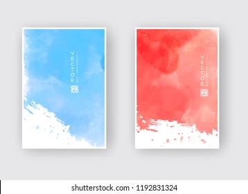 Watercolor blue and red color design banner set. Vector illustration