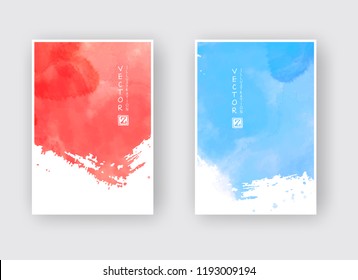 Watercolor blue and red color design banner set. Vector illustration