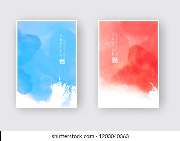 Watercolor blue and red color design banner set. Vector illustration