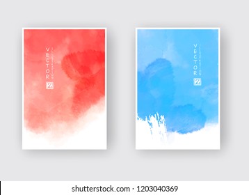 Watercolor blue and red color design banner set. Vector illustration