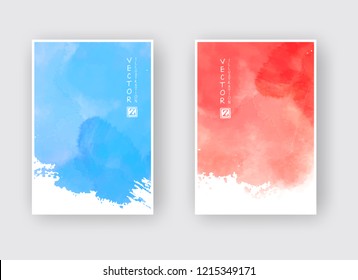 Watercolor blue and red color design banner set. Vector illustration