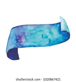 Watercolor blue ribbon #9 vector clip art hand painted aquarell aqua color banner