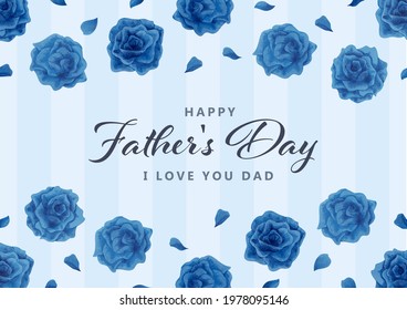 Watercolor Blue Rose Frame For Father's Day With Background And Message - Horizontal - Vector Image