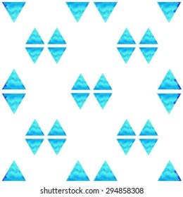 Watercolor blue seamless pattern with triangles. Vector illustration