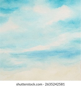 Watercolor blue sky with clouds background element for sale banners, posters, labels, wallpaper, scrapbooking, birthday party decorations, invitations card, printing labels, greeting cards, background