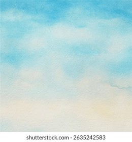 Watercolor blue sky with clouds background element for sale banners, posters, labels, wallpaper, scrapbooking, birthday party decorations, invitations card, printing labels, greeting cards, background