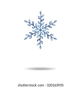 Watercolor blue snowflake. Hand-sketched watercolor leaf. Suitable for clothing , ads , signs, menus and web banner designs