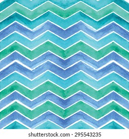Watercolor blue striped pattern, texture sketch background. Drawing by hand. Vector illustration. Zigzag background.