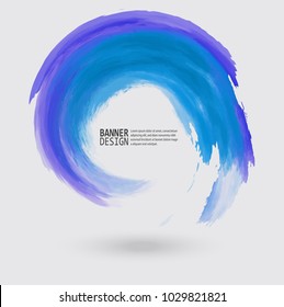 Watercolor blue texture. Ink round swirl stroke on white background. Simple spiral style. Vector illustration of grunge circle stains.