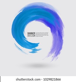 Watercolor Blue Texture. Ink Round Swirl Stroke On White Background. Simple Spiral Style. Vector Illustration Of Grunge Circle Stains.