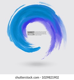 Watercolor blue texture. Ink round swirl stroke on white background. Simple spiral style. Vector illustration of grunge circle stains.
