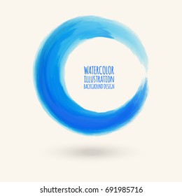 Watercolor blue texture. Ink round stroke on white background. Simple style. Vector illustration of grunge circle stains.